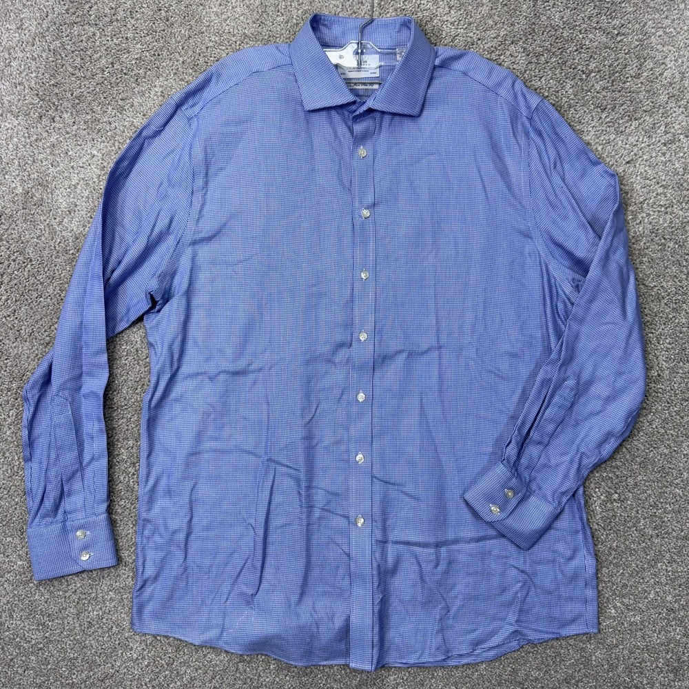 Charles Tyrwhitt Dress Shirt Men 18/37 Non-Iron Slim Fit Blue Micro-Check EUC